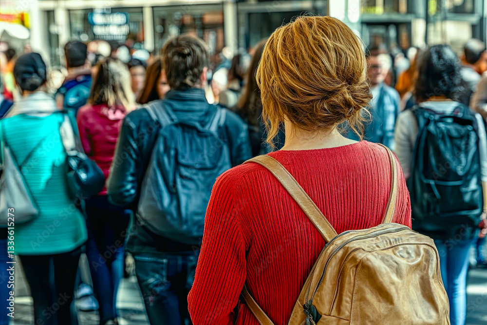 Fototapeta premium Gathering of diverse individuals in a vibrant urban atmosphere during a lively afternoon