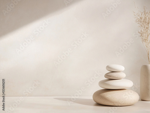 베이지 돌이 쌓인 실내 정면