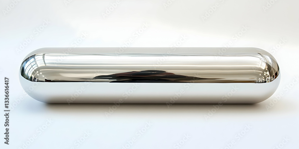 Polished Metal Cylinder with Reflective Surface in Minimalist White Background Polished Metal Cylinder with Reflective Surface in Minimalist White Background