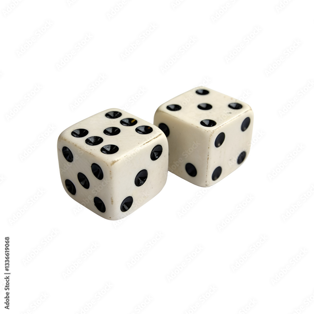 Two Aged Ivory Dice Rest Gently, Hinting At A Games Conclusion Or A Moment Of Chance, Their Black Pips Stark Against The Creamy White Surface Isolated on Transparent Background Two Aged Ivory Dice Rest Gently, Hinting At A Games Conclusion Or A Moment Of Chance, Their Black Pips Stark Against The Creamy White Surface Isolated on Transparent Background