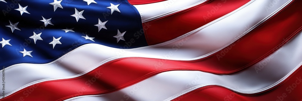 A close-up of the American flag, showcasing its vibrant red and white stripes alongside the blue field with white stars. A close-up of the American flag, showcasing its vibrant red and white stripes alongside the blue field with white stars.