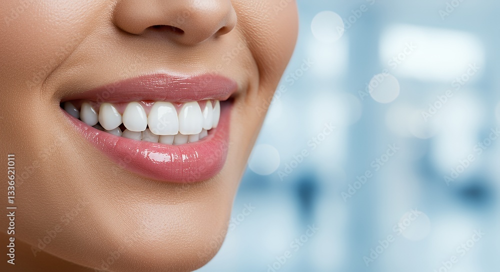 Obraz premium Close-up of a woman's dazzling white teeth and perfect smile.