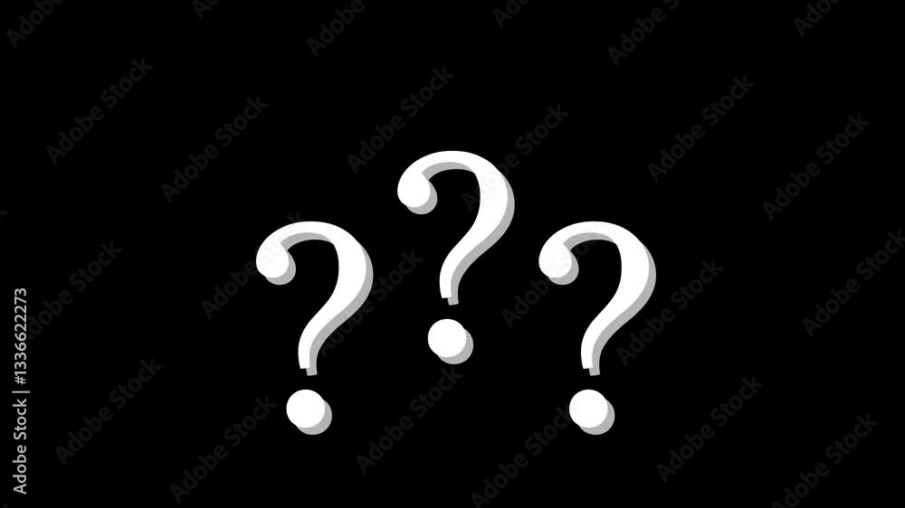 Three white question marks appear on a black background, symbolizing mystery, curiosity, and inquiry. Three white question marks appear on a black background, symbolizing mystery, curiosity, and inquiry.