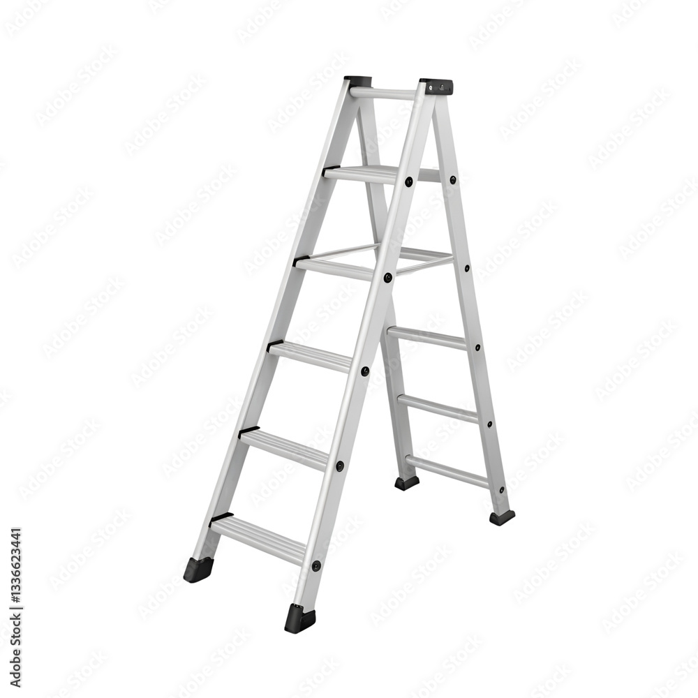 A Sturdy Aluminum Stepladder Ready For Any Task, Promising Safe And Easy Access To Higher Places, Showcasing A Clean, Functional Design Against A Bright Isolated on Transparent Background A Sturdy Aluminum Stepladder Ready For Any Task, Promising Safe And Easy Access To Higher Places, Showcasing A Clean, Functional Design Against A Bright Isolated on Transparent Background