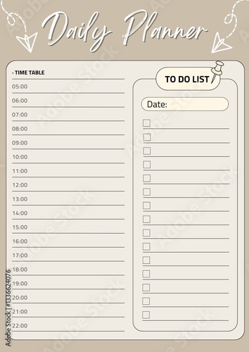 Minimalist Daily Planner Template with Hourly Schedule and To-Do List