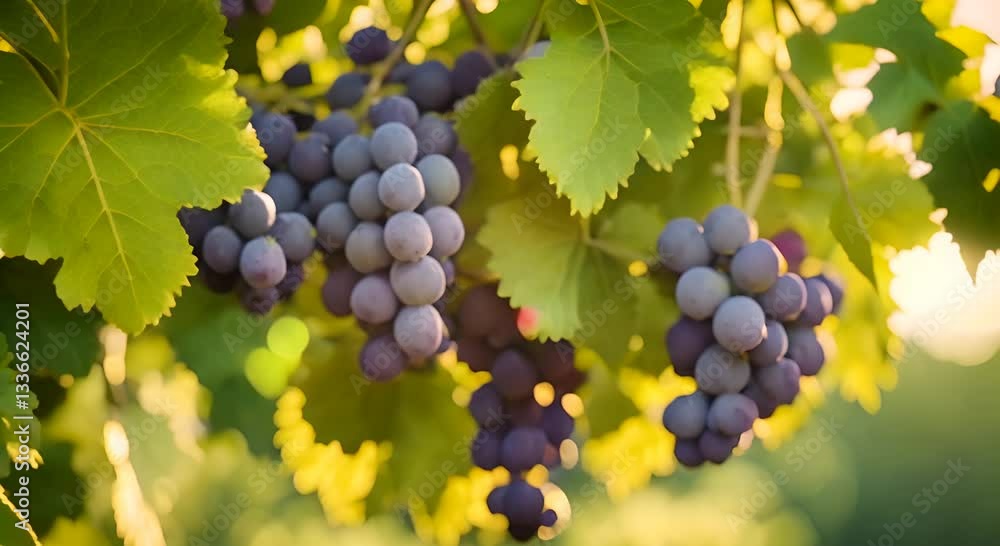 Fresh grapes depend on fertile trees basking under a golden sun with lush green leaves swaying gently in the breeze 4K Fresh grapes depend on fertile trees basking under a golden sun with lush green leaves swaying gently in the breeze 4K