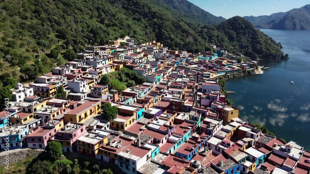 Vibrant village by the lake nestled among mountains in Mexico Vibrant village by the lake nestled among mountains in Mexico