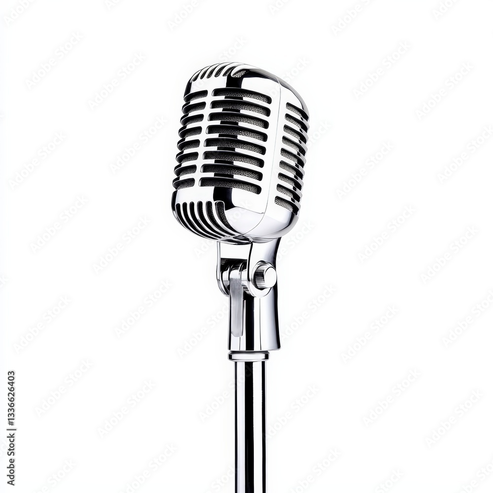 Fototapeta premium A vintage-style microphone with a shiny chrome finish, designed for capturing high-quality sound in music and speech.