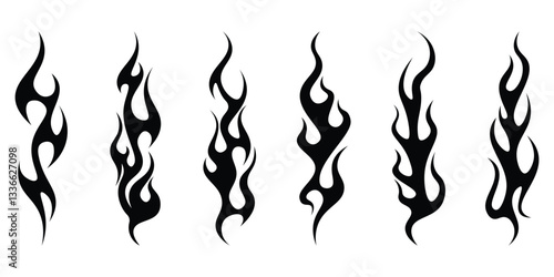Silhouette Fire flames. Old school tattoo neo-tribal style or silhouette flame for cars. set vector icons. Fire sign. Fire flame icon isolated on white background. Vector illustration