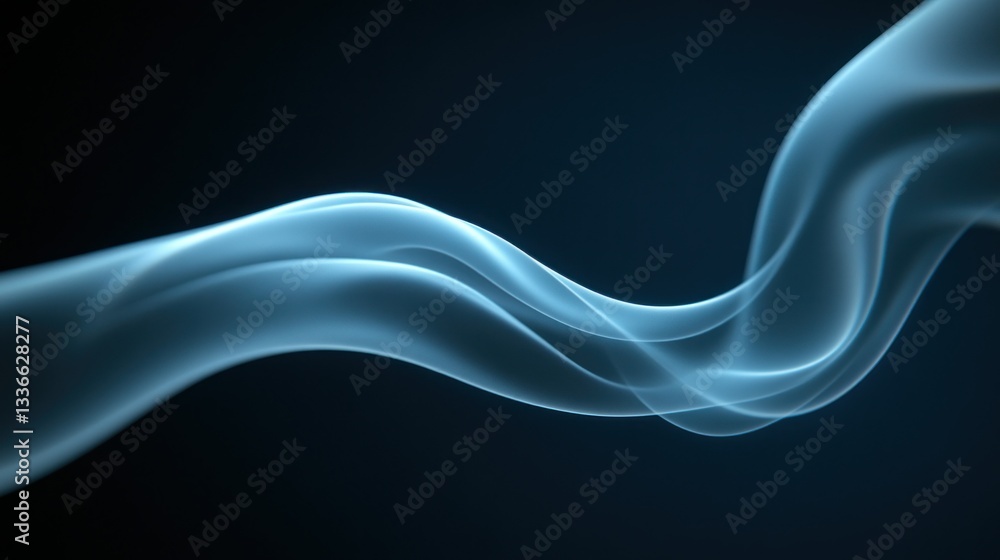 Abstract flowing light blue smoke. A dynamic, smooth, ethereal stream. Intricate, digital design against a dark background Abstract flowing light blue smoke. A dynamic, smooth, ethereal stream. Intricate, digital design against a dark background