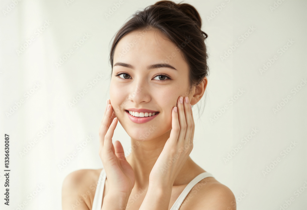 A woman with a white tank top and a smile on her face A woman with a white tank top and a smile on her face