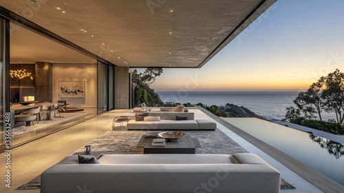 Wallpaper Mural Luxury ocean view villa with open floor plan and infinity pool at sunset Torontodigital.ca