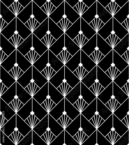 Ornement décoratif Motif abstrait Diamant Flocon Carré Réseau de style Art Déco géométrique Doré Noir et Blanc
