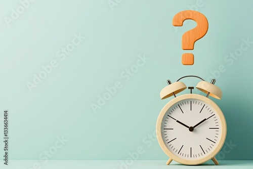 A vintage alarm clock with a question mark above it, symbolizing time management and uncertainty, set against a light teal background.