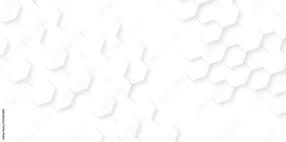 Obraz premium Geometric creative white abstract grid hexagon wallpaper background. Futuristic honeycomb white mosaic design. Seamless cell background. Abstract honeycomb background.