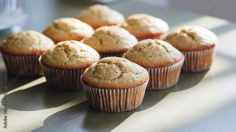 A close-up shot of plain vanilla muffins with a golden-brown crust, placed on a table. Soft texture, homemade bakery style, warm and inviting with natural light. A close-up shot of plain vanilla muffins with a golden-brown crust, placed on a table. Soft texture, homemade bakery style, warm and inviting with natural light.