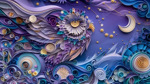 Wallpaper Mural A vibrant and intricate illustration of an owl surrounded by whimsical patterns, stars, and celestial elements, creating a dreamlike atmosphere with rich colors and textures. Torontodigital.ca