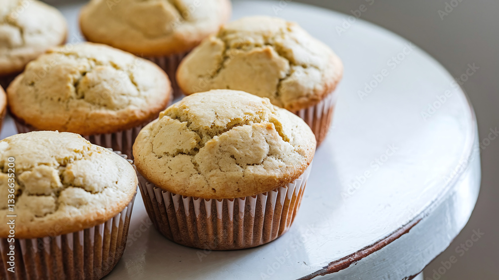 A close-up shot of plain vanilla muffins with a golden-brown crust, placed on a table. Soft texture, homemade bakery style, warm and inviting with natural light. A close-up shot of plain vanilla muffins with a golden-brown crust, placed on a table. Soft texture, homemade bakery style, warm and inviting with natural light.
