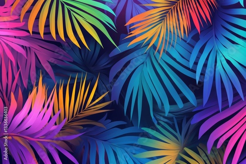 Fototapeta Naklejka Na Ścianę i Meble -  Vibrant tropical leaves in a colorful jungle