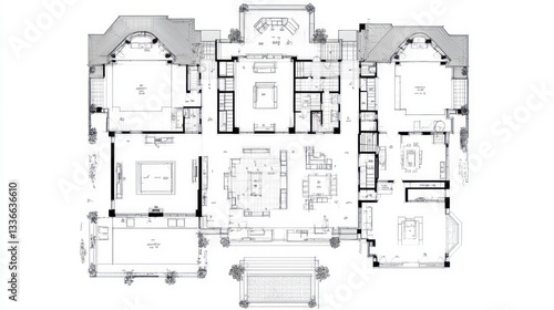 Architectural Blueprint of a Luxurious Mansion: Detailed Floor Plan Design