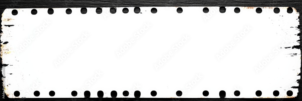 A blank, weathered strip with perforated edges, ideal for notes or signage, displaying a vintage aesthetic and rustic charm. A blank, weathered strip with perforated edges, ideal for notes or signage, displaying a vintage aesthetic and rustic charm.