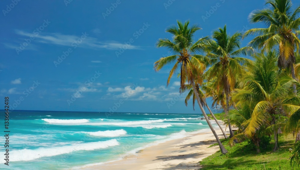 Tropical Beach Paradise: Capture the essence of a sun-drenched tropical paradise, where swaying palm trees frame a pristine sandy beach, kissed by the gentle turquoise waves under a clear azure sky. Tropical Beach Paradise: Capture the essence of a sun-drenched tropical paradise, where swaying palm trees frame a pristine sandy beach, kissed by the gentle turquoise waves under a clear azure sky.