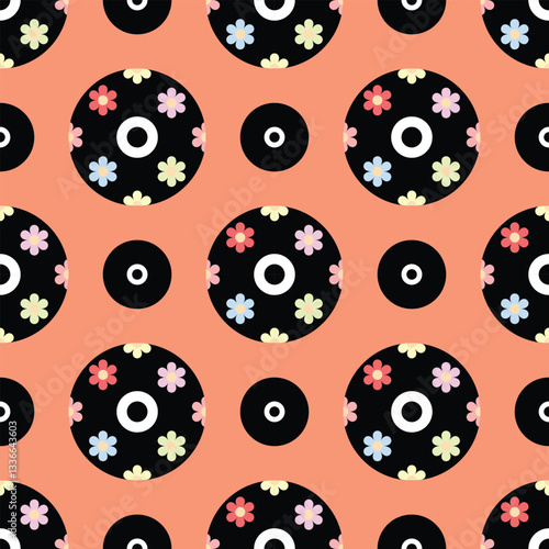 Retro Vinyl Record Vector Seamless Pattern - Vintage Music Digital Paper Background for Scrapbooking, Sublimation, Wrapping Paper, Fabric, and Print Designs