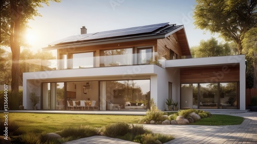 Wallpaper Mural Modern Eco-Friendly House with Solar Panels and Spacious Garden Torontodigital.ca