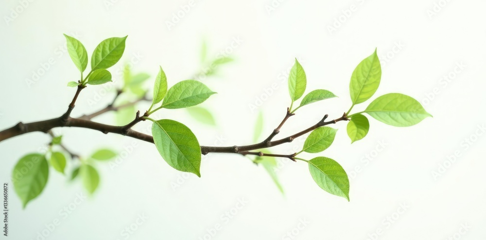 Delicate branches with green leaves isolated on white background, serene, isolation, branches Delicate branches with green leaves isolated on white background, serene, isolation, branches