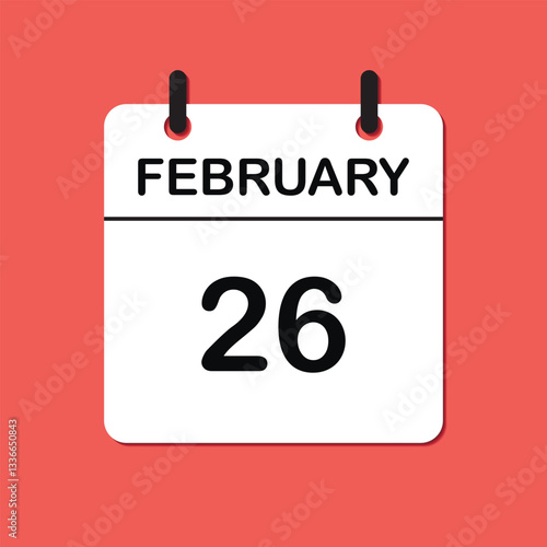 February 26. Daily Calendar icon for design. Simple design for business brochure, flyer, print media, advertisement. Easily editable.