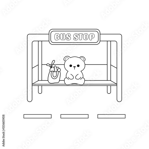 Coloring page bear waiting bus