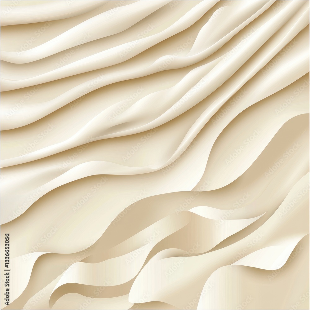 Obraz premium Elegant Flowing Cream-Colored Fabric with Soft Waves and Folds for Textile Design