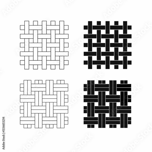A detailed woven or weave fabric pattern design in line and solid styles. Ideal for textiles, backgrounds, and decorative elements. High-quality vector illustration for versatile use