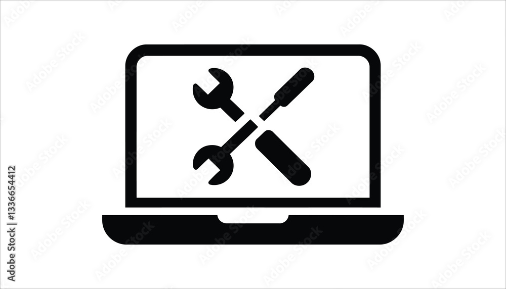 Laptop Repair Icon. Computer Maintenance Symbol . Tech Support Vector. Laptop Repair Icon. Computer Maintenance Symbol . Tech Support Vector.