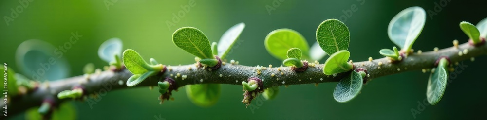 Fototapeta premium Greenish-grey lichen on Kalanchoe stem texture, lichen, nature
