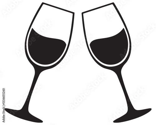 Wine glass hand drawing minimalist silhouette element