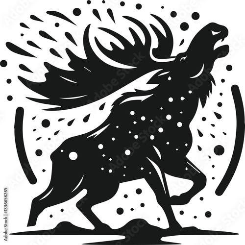 Moose shaking off snow angrily vector silhouette