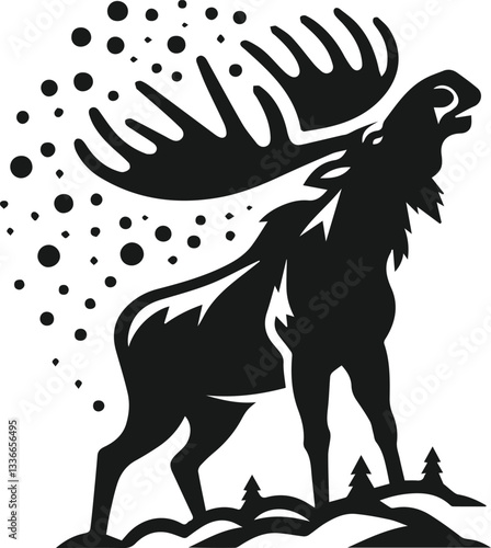Moose shaking off snow angrily vector silhouette