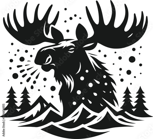 Moose shaking off snow angrily vector silhouette
