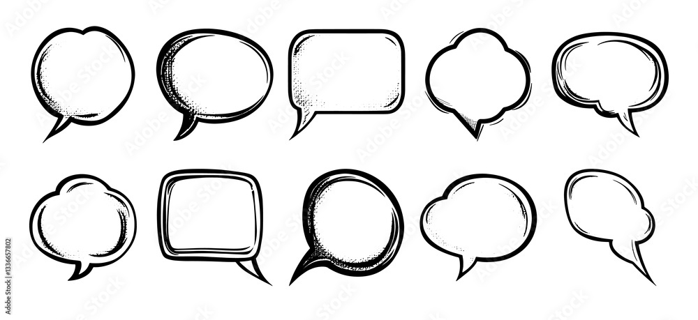 PNG doodle speech bubble set, transparent background