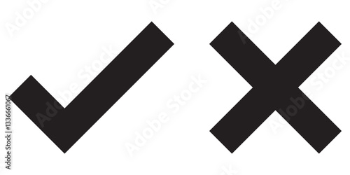 Check box tick mark icon set black button correct right wrong buttons or yes or no checkmark