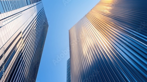 Modern skyscrapers, urban view, architectural detail, daylight, low angle, city, business, success