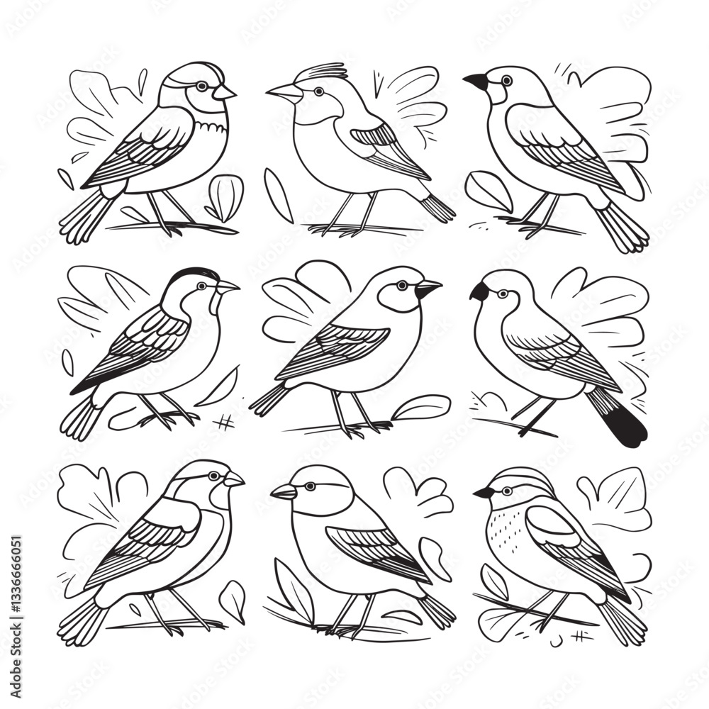 Fototapeta premium Adobe Coloring Bird Book Page Design. designed for kids to coloring Page and enjoy. Artwork