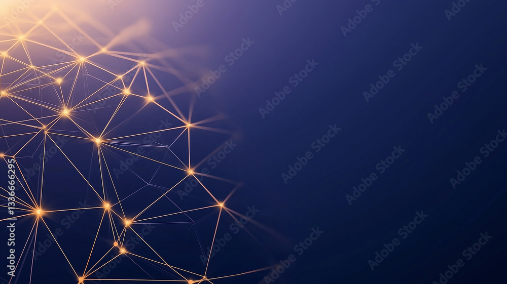 Obraz premium Abstract digital network with glowing lines and nodes on dark blue background, symbolizing connectivity and technology