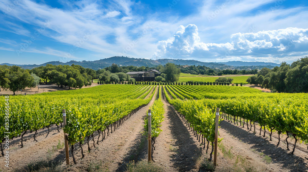 Naklejka premium Serene Organic Farming: Vibrant Crops in the Bright Sunlight