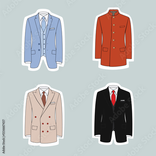 Sticker set suits jackets with tie design cartoon sticker