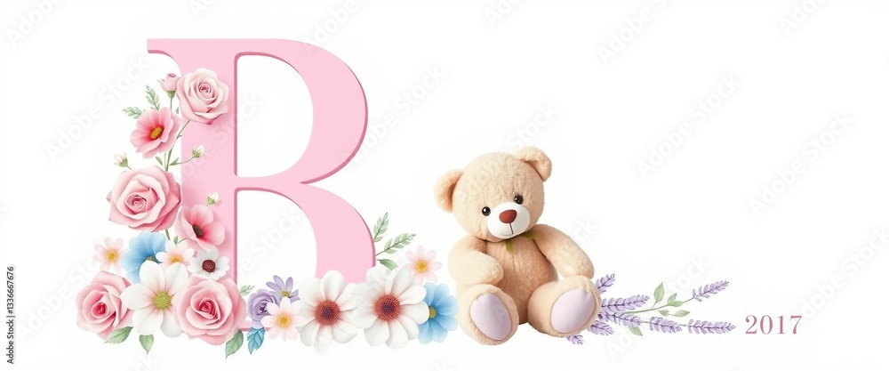 Niedlicher Teddybär neben dem Buchstaben Niedlicher Teddybär neben dem Buchstaben
