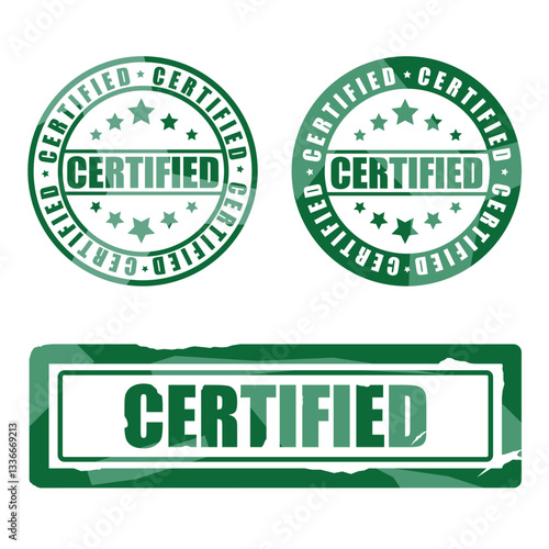 Collection of green certified rubber seal stamps with stars