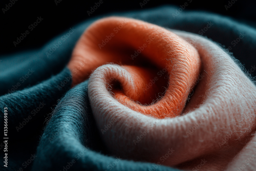 Fototapeta premium Soft beige cashmere fabric texture in close-up, showcasing its delicate fibers, pastel colors