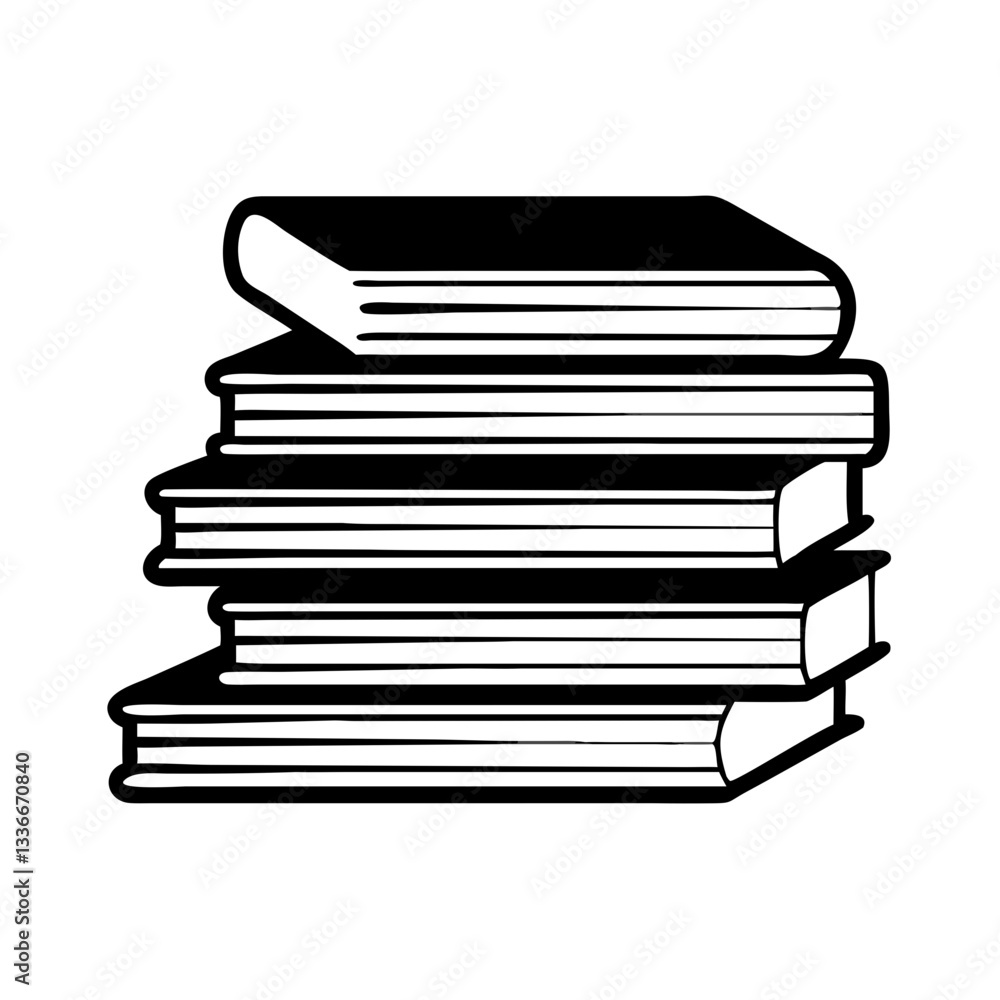 Stack of books icon in black and white style, symbolizing education and knowledge Stack of books icon in black and white style, symbolizing education and knowledge